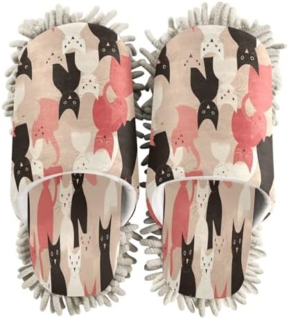Cats Pattern Mopping Slippers Washable Microfiber