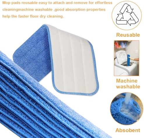 18 Inch Microfiber Spray Mop Replacement Heads - Blue 10 Pack