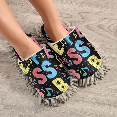 Colorful Cartoon Cleaning Slippers with Microfiber Mop Pads