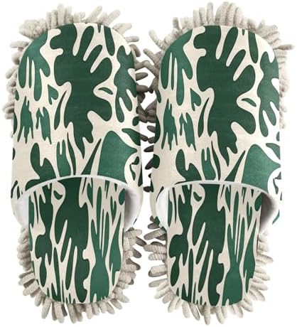 Zhirexin Dark Green Cleaning Slippers with Microfiber Mop Pads