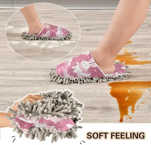 Bulletgxll Cute Rabbits Microfiber Cleaning Slippers - L Size
