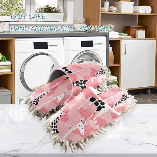 Bulletgxll Pink Giraffes Mop Slippers Washable