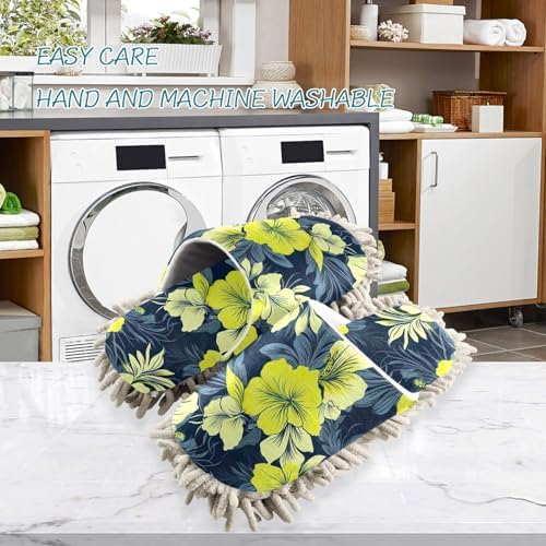 RunningBear Hibiscus Florals Mop Slippers for Cleaning