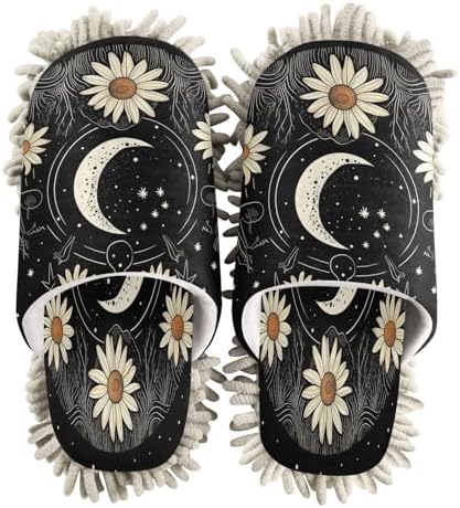 White Sun Flower Microfiber Cleaning Slippers with Mopping Function