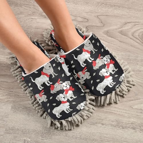Dog Pattern Microfiber Cleaning Slippers - Washable Floor Mop Slippers