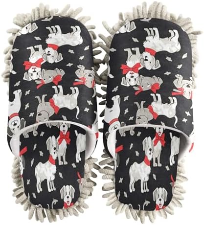 Dog Pattern Microfiber Cleaning Slippers - Washable Floor Mop Slippers