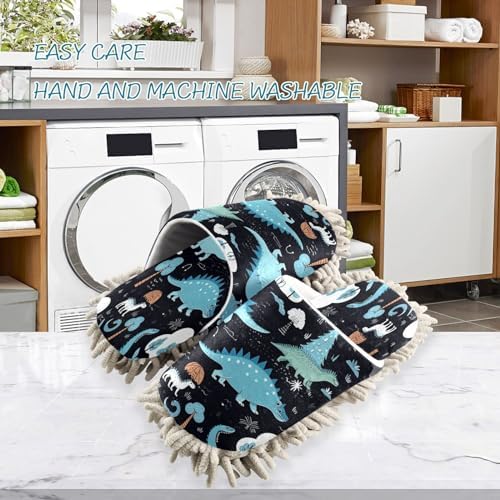 Bulletgxll Blue Dinosaurs Mopping Slippers for Home Cleaning