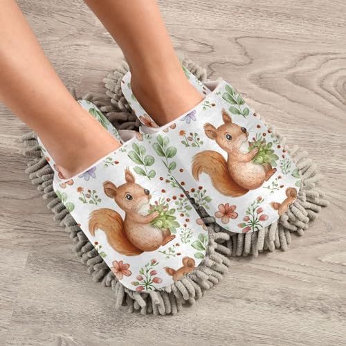 Zhirexin Cute Squirrel Cleaning Slippers - Mop Shoes for House Floor