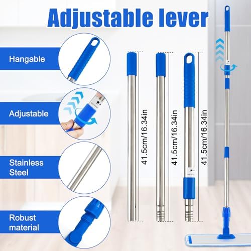 Flat Mop with Adjustable Handle 3 Sections Microfiber Mop Kit 4 Pads