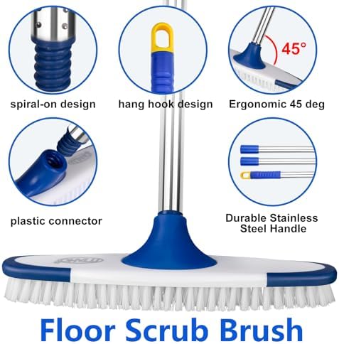 ITTAHO Floor Scrub Brush with 53 Long Handle - Deck Grout Cleaning Tool Set
