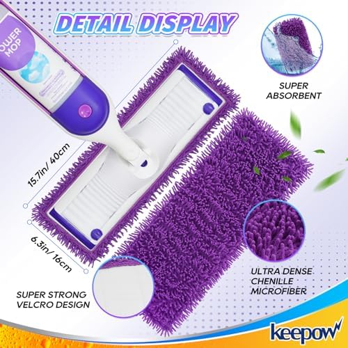 KEEPOW 10 Pack Reusable Mop Pads for Swiffer PowerMop 1