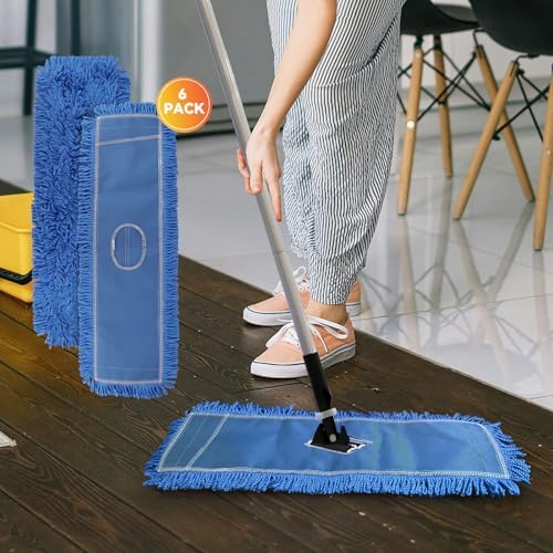 24 Inch Blue Dust Mop Heads 6 Pack Replacement for Hardwood Floors