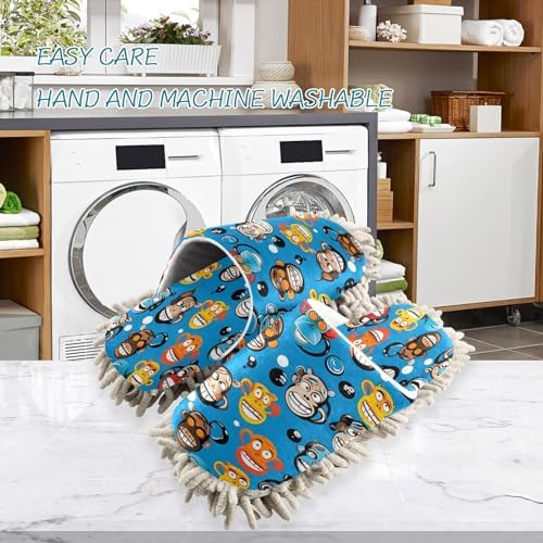 Bulletgxll Blue Monkeys Mop Slippers - Washable and Comfortable
