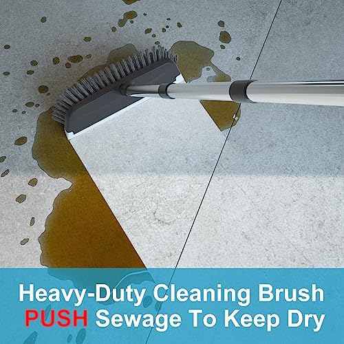 ITTAR 2-in-1 Floor Scrubber Squeegee Brush - 10 Wide Heavy-Duty Cleaning Tool with Black Bristles and Adjustable Handle