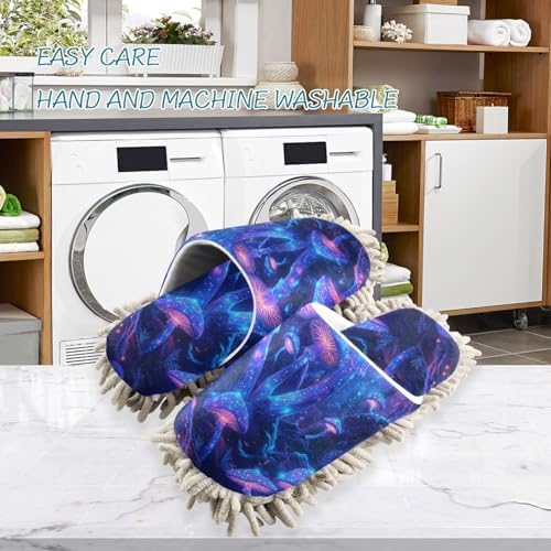 FLildon Microfiber Mop Slippers Night Glowing Mushrooms Washable