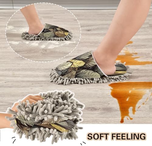 Bulletgxll Brown Feathers Mopping Slippers Washable