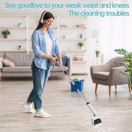 Tiwiche Electric Spin Scrubber - 2-Speed Cordless Cleaning Brush with 4 Brush Heads and Telescopic Pole