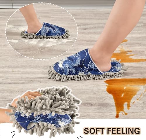 Zhirexin Blue Dragons Mop Slippers for House Cleaning