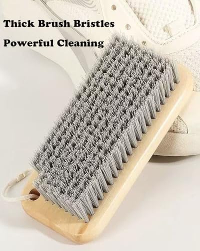 Wood Handle Scrub Brush Set - 2 Pack for Cleaning Clothes Shoes Carpets