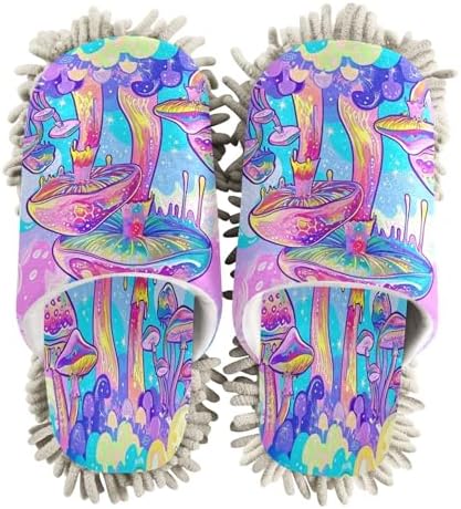 Bulletgxll Colorful Mushrooms Mop Slippers - Washable Floor Mop for Men Women