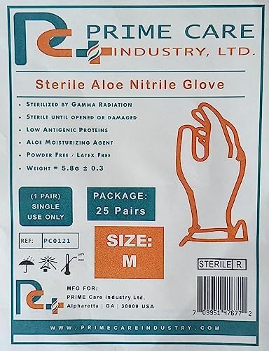 Prime Care Sterile Aloe Nitrile Gloves 25 Pairs Box