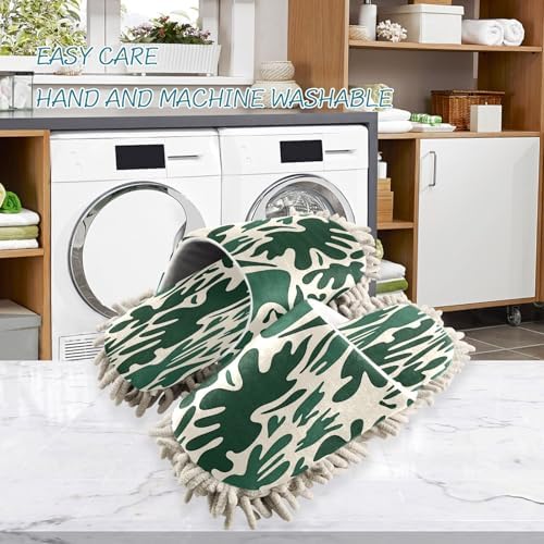 Zhirexin Dark Green Cleaning Slippers with Microfiber Mop Pads