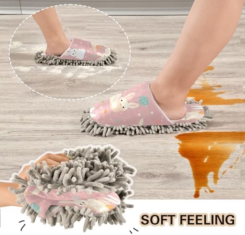 Pink Bunnies Microfiber Cleaning Slippers - Washable Floor Mop Slippers for Men Women