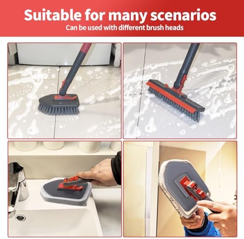 Hohoky Tile Tub Scrubber Brush No Scratch with 4 Cleaning Heads and 51 Long Handle