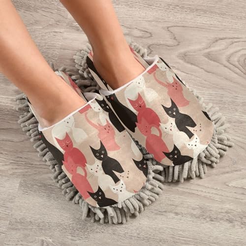 Cats Pattern Mopping Slippers Washable Microfiber