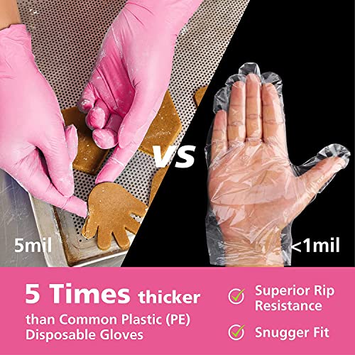 OriStout Pink Vinyl Gloves for Women 100 Pack