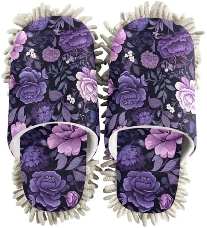 RunningBear Beautiful Leaves Purple Florals Mop Slippers
