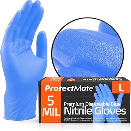 Protectmate Blue Nitrile Food Prep Gloves - 5 Mil Textured Disposable
