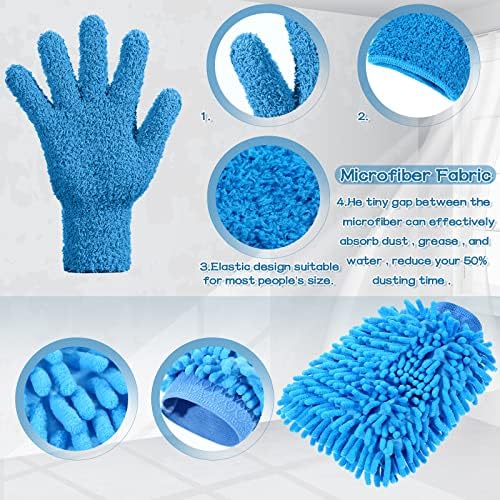 Potchen 6 pcs Microfiber Dusting Mitt Gloves for Cleaning Car and Home