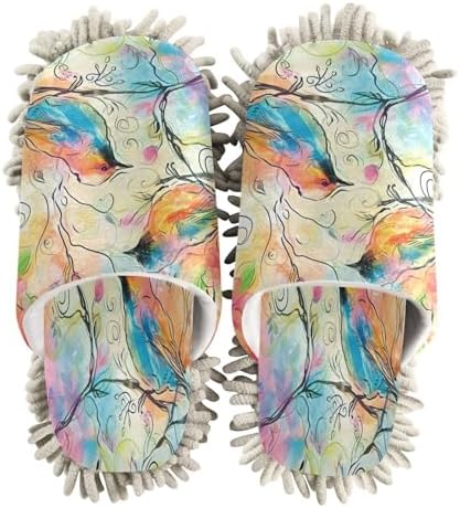 Bulletgxll Colorful Flowers Mop Slippers - Washable Floor Cleaner for Men Women