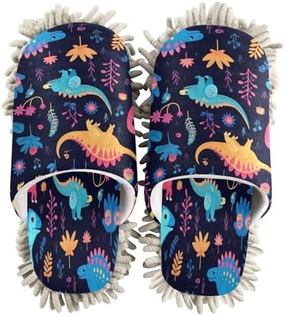 Bulletgxll Colorful Dinosaurs Cleaning Slippers Mop Pad Replacement 1