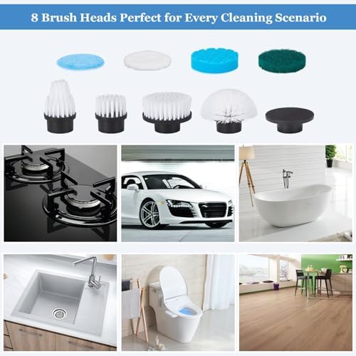 Fixm Cordless Electric Spin Scrubber with 2 Speeds and 11 Brush Heads
