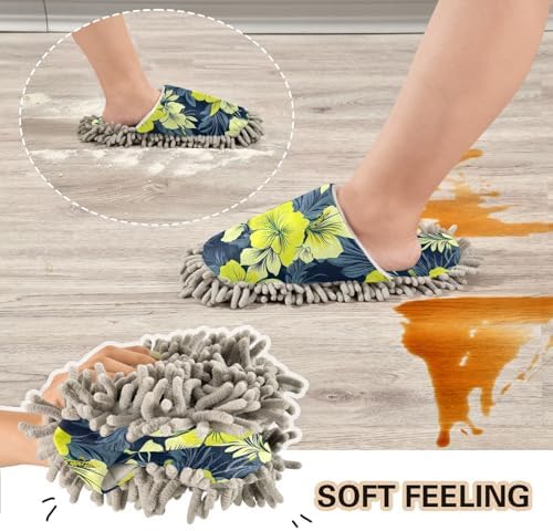 RunningBear Hibiscus Florals Mop Slippers for Cleaning