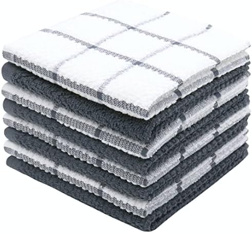 PPAXL Cotton Dish Towels 8pc Set 12x12 Inches Grey Multi
