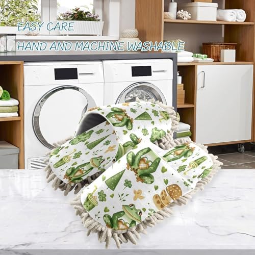 Frog Pattern Mop Slippers - Washable Microfiber Cleaning Slippers for Men and Women