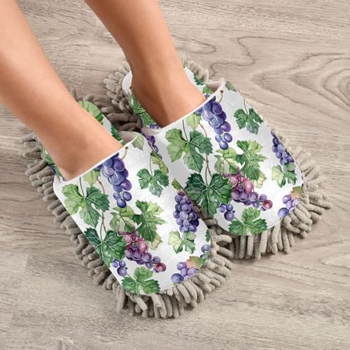 Purple Grapes Green Leaves Mop Slippers