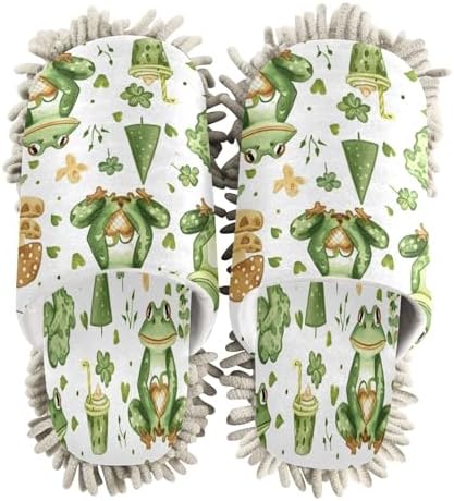 Frog Pattern Mop Slippers - Washable Microfiber Cleaning Slippers for Men and Women