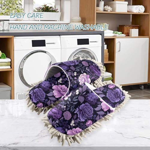 RunningBear Beautiful Leaves Purple Florals Mop Slippers
