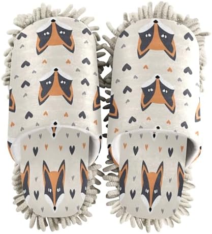 Bulletgxll Fox Pattern Hearts Microfiber Cleaning Slippers L
