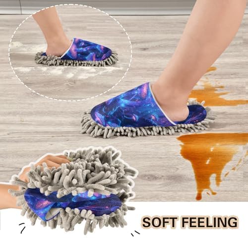 FLildon Microfiber Mop Slippers Night Glowing Mushrooms Washable