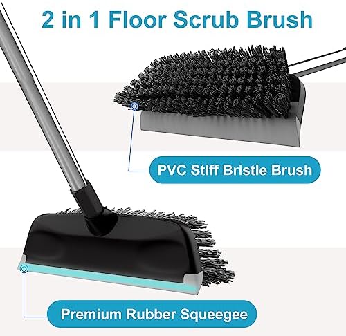 ITTAR 2-in-1 Floor Scrubber Squeegee Brush - 10 Wide Heavy-Duty Cleaning Tool with Black Bristles and Adjustable Handle