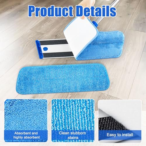 Flat Mop with Adjustable Handle 3 Sections Microfiber Mop Kit 4 Pads