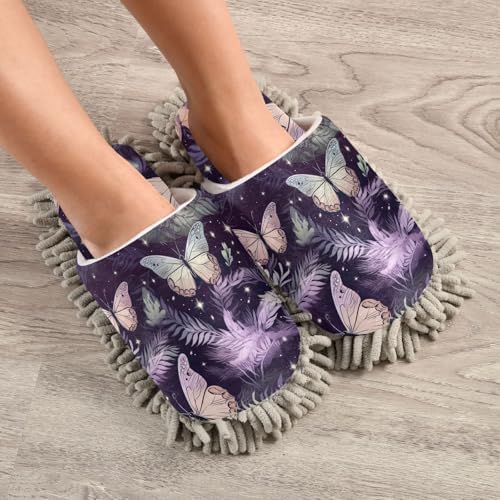 Butterfly Purple Mop Slippers Unisex Comfortable Cleaning Footwear