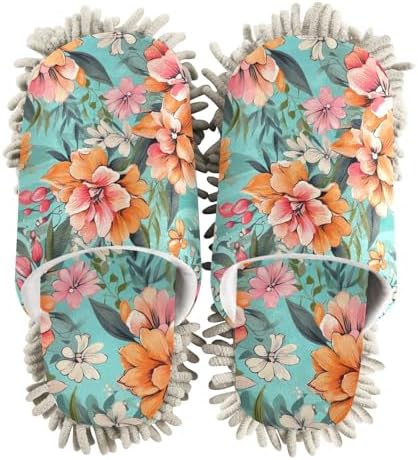 RunningBear Hibiscus Mop Slippers with Soft Chenille Sole