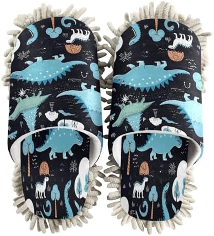 Bulletgxll Blue Dinosaurs Mopping Slippers for Home Cleaning
