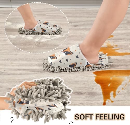 Bulletgxll Fox Pattern Hearts Microfiber Cleaning Slippers L